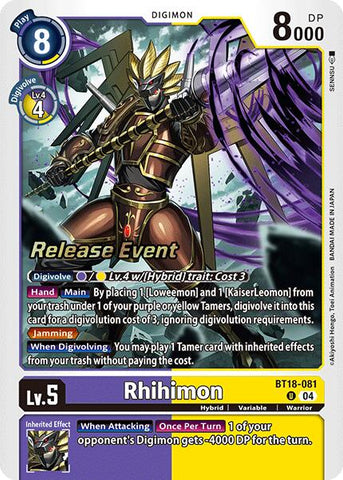 Rhihimon [BT18-081] [Release Special Booster Ver.2.0 Pre-Release Cards]